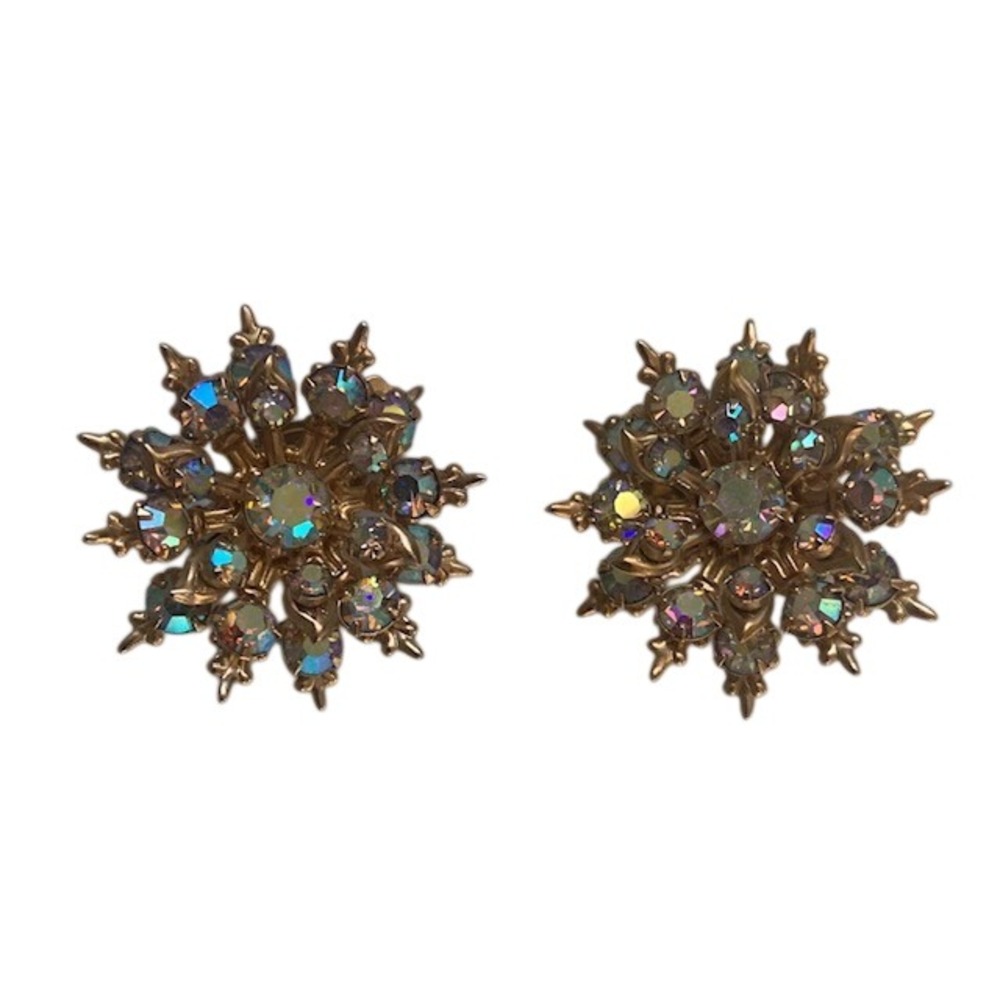 Vintage Starburst Cluster Earrings Mid-Century Glamour Clip-On Bridal Prom Retro